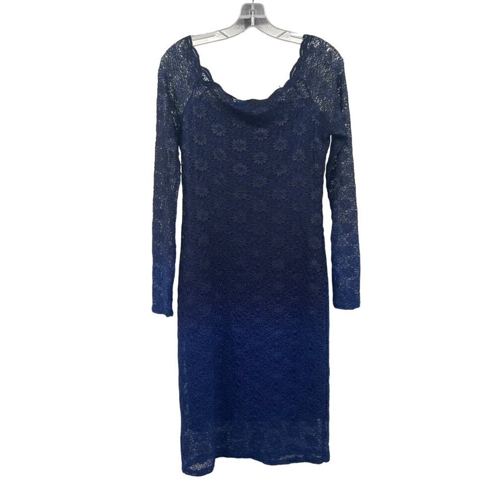 ONYX Nite Lace Ombre Sheath Dress Off Shoulder Long Sleeve Blue/Purple Size 6